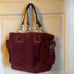 Coach Maroon Tote with Brass Details